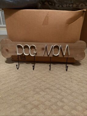 Dog Mom Bone Hook Rack - White Lettering on Natural Wood